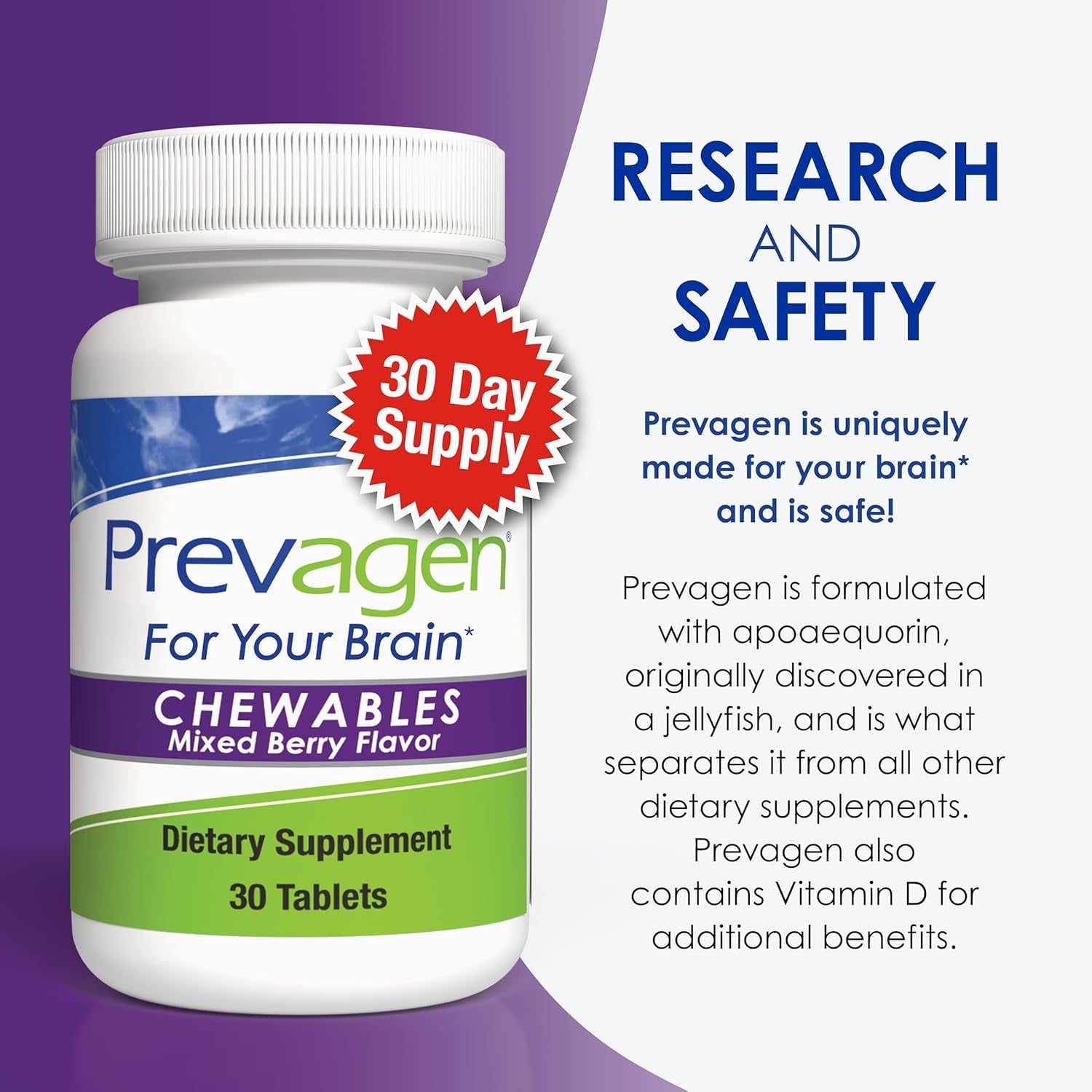 Prevagen Regular Strength Mixed Berry Chewables - 90 Tablets (3 Month Supply) | Formulated for Your Brain | 10Mg of Apoaequorin plus Vitamin D3 with 7-Day Pill Minder