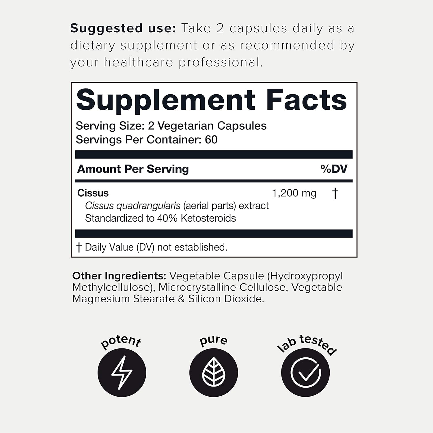 Toniiq Cissus Quadrangularis Capsules - Min. 40% Ketosteroids - Ultra High Strength Tendon and Joint Support Supplement - 1200Mg Concentrated Cissus Extract - Wild Harvested in India - 120 Caps