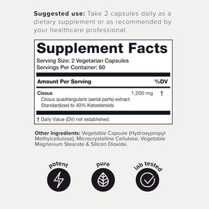 Toniiq Cissus Quadrangularis Capsules - Min. 40% Ketosteroids - Ultra High Strength Tendon and Joint Support Supplement - 1200Mg Concentrated Cissus Extract - Wild Harvested in India - 120 Caps