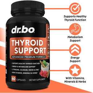 Thyroid Support for Women & Men Supplement - Natural Metabolism, Mood & Energy Enhancer with L-Tyrosine Selenium Iodine Zinc Bladderwrack Kelp & Ashwagandha Thyroid Supplement Complex Vitamin 60 Pills