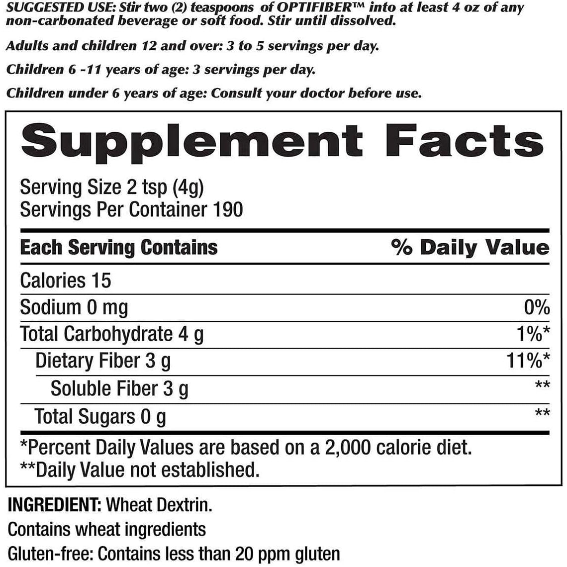 Kirkland Signature OPTIFIBER, Powder, Sugar Free Favor Free Gluten Free Non Thickening, NET WT. 760G/26.8 Oz (1.6 Lbs) (190 Servings)