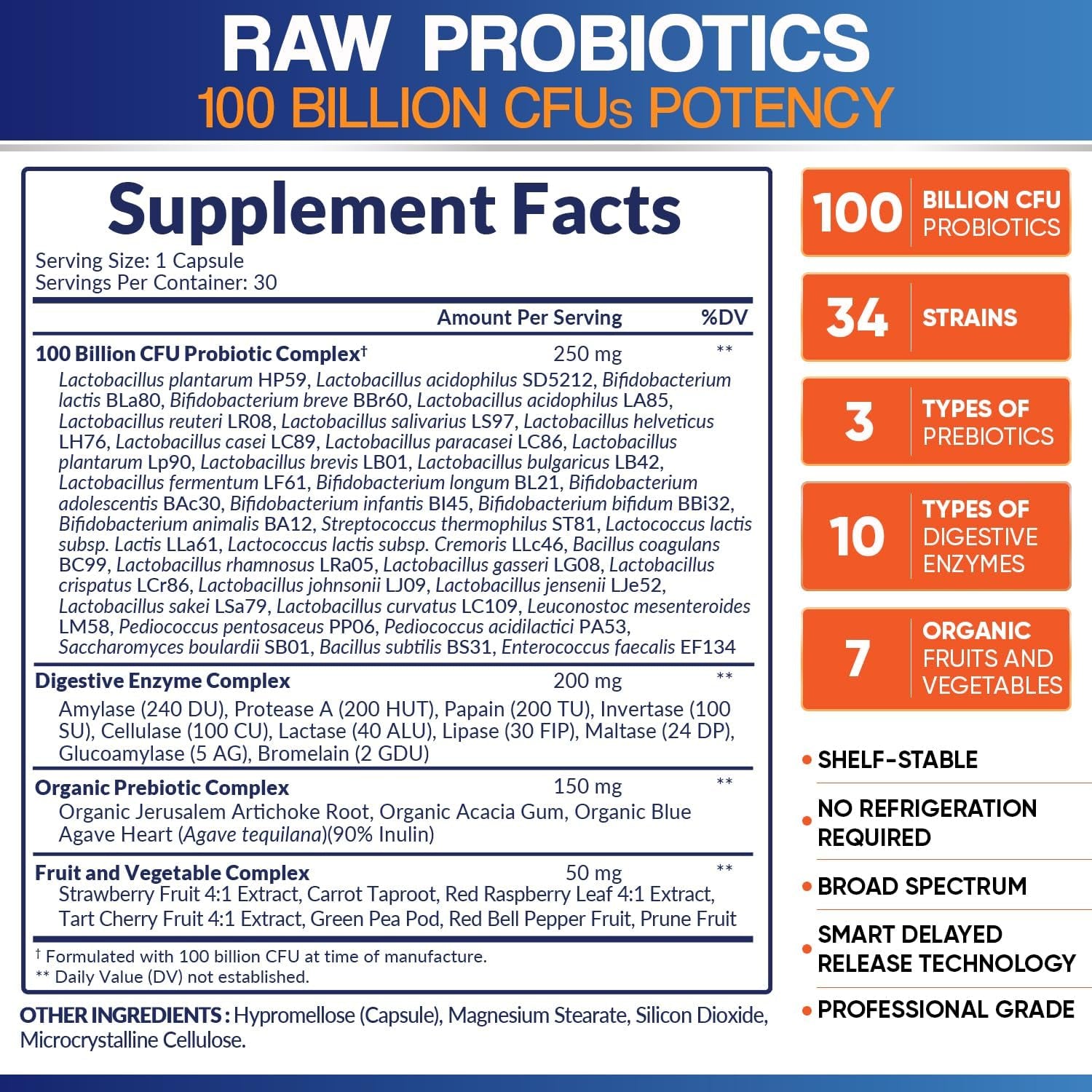 Wholesome Wellness Organic Raw Probiotics 100 Billion CFU, Dr Formulated for Women and Men, Complete Adult Supplement with Prebiotics and Digestive Enzymes; 30 Capsules, Shelf Stable
