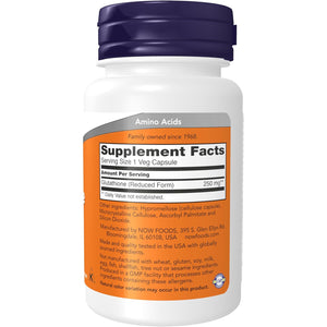 NOW Foods Supplements, Glutathione 250 Mg, Detoxification Support*, Free Radical Neutralizer*, 60 Veg Capsules
