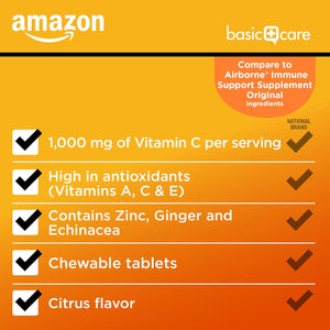 Amazon Basic Care - Chewable Tablets, Immune Support Citrus Chew Tablets, 116 Count