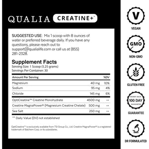 Qualia Creatine | Advanced Creatine Complex | 2 Sources + Magnesium | Optimized Absorption | Muscle Performance, Brain Function, & Healthy Aging (30 Servings)