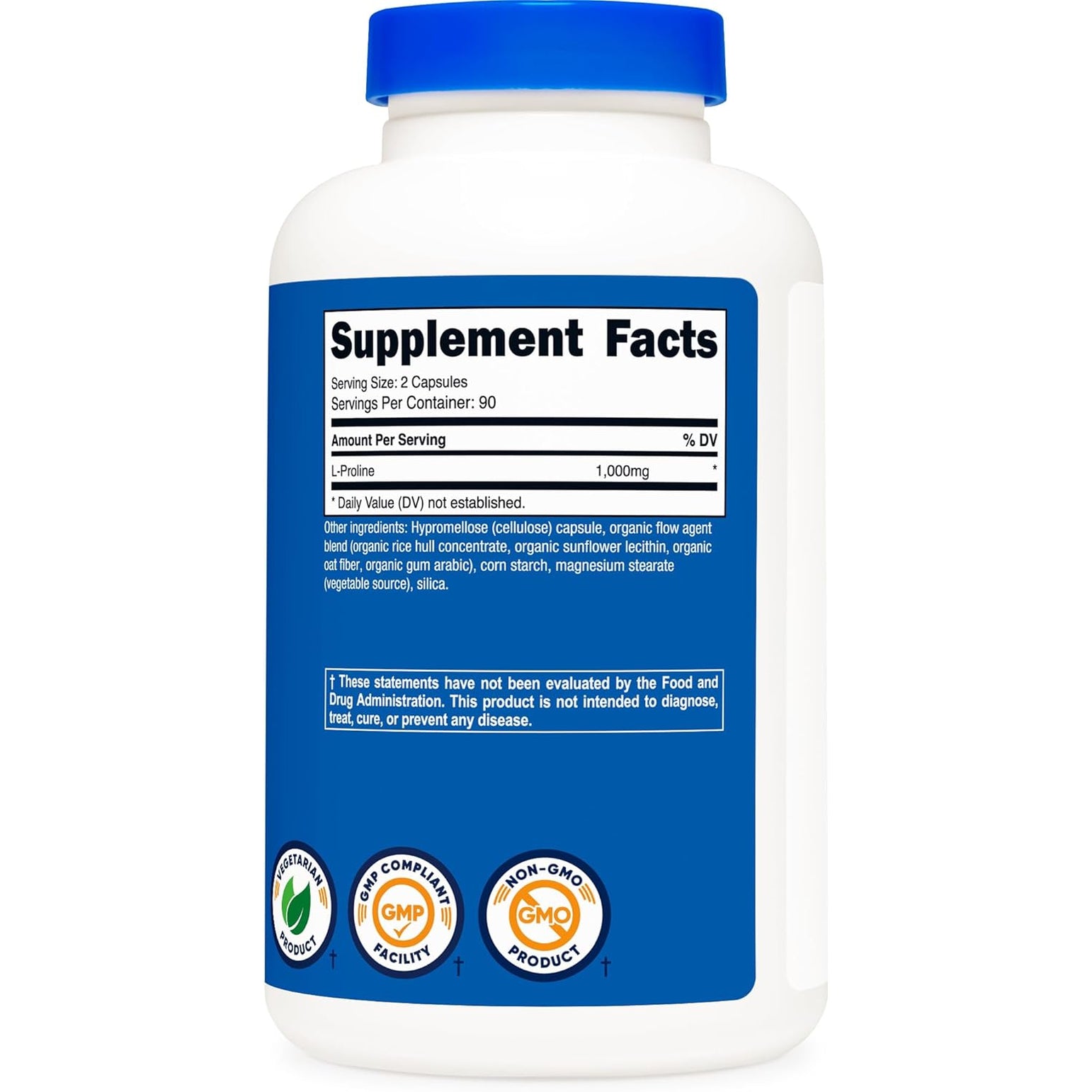Nutricost L-Proline 1000Mg, 180 Capsules (90 Servings) - 500Mg per Cap, Non-Gmo, Gluten Free