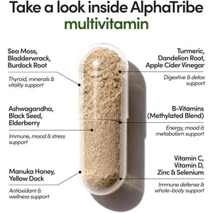 Alpha Tribe Multivitamin for Men with Seamoss Black Seed Oil Ashwagandha Burdock Root, Turmeric Bladderwrack, Vitamin C, Elderberry, Manuka, Yellow Dock | Daily Men'S Vitamins and Minerals Supplement