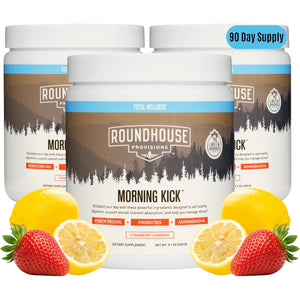 ROUNDHOUSE PROVISION Morning Kick, Greens Superfood Powder Supplement with Ashwagandha, Collagen & Probiotics - Sugar Free, Caffeine Free (3 Pack, Strawberry Lemonade Flavor) by Chuck Norris