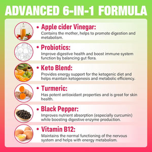 Apple Cider Vinegar Gummies, Keto ACV Gummies with the Mother, Advanced Formula with Probiotics, Vitamin B12 & Keto Blend, ACV for Cleanse & Detox, Metabolism, Digestion & Gut- Sugar Free, 120 Counts