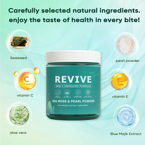 Revive Hair Gummies, Balmbare Revive Gummies for Hair, Promotes Thicker, Fuller, Stronger Hair, with Organic Irish Sea Moss, Pearl Powder Glow, Vitamin C/E, Aloe Vera, 60 Count
