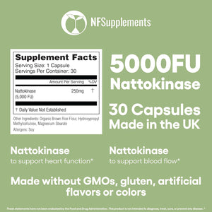 Nattokinase 5000FU Arterial Support - Targets Plaque | Third Party Tested Verified Quality | 30 Vegetarian Capsules | Non-Gmo, Gluten Free, Vegan Friendly | Natural Ingredients Health Supplement (30)