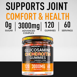 Glucosamine Chondroitin Gummies for Joint Support – 120 Glucosamine Gummies Extra Strength 3000Mg with MSM, Turmeric, Calcium, Vitamin D3 – Sugar Free Vegan Adults Supplement – Flexibility & Mobility