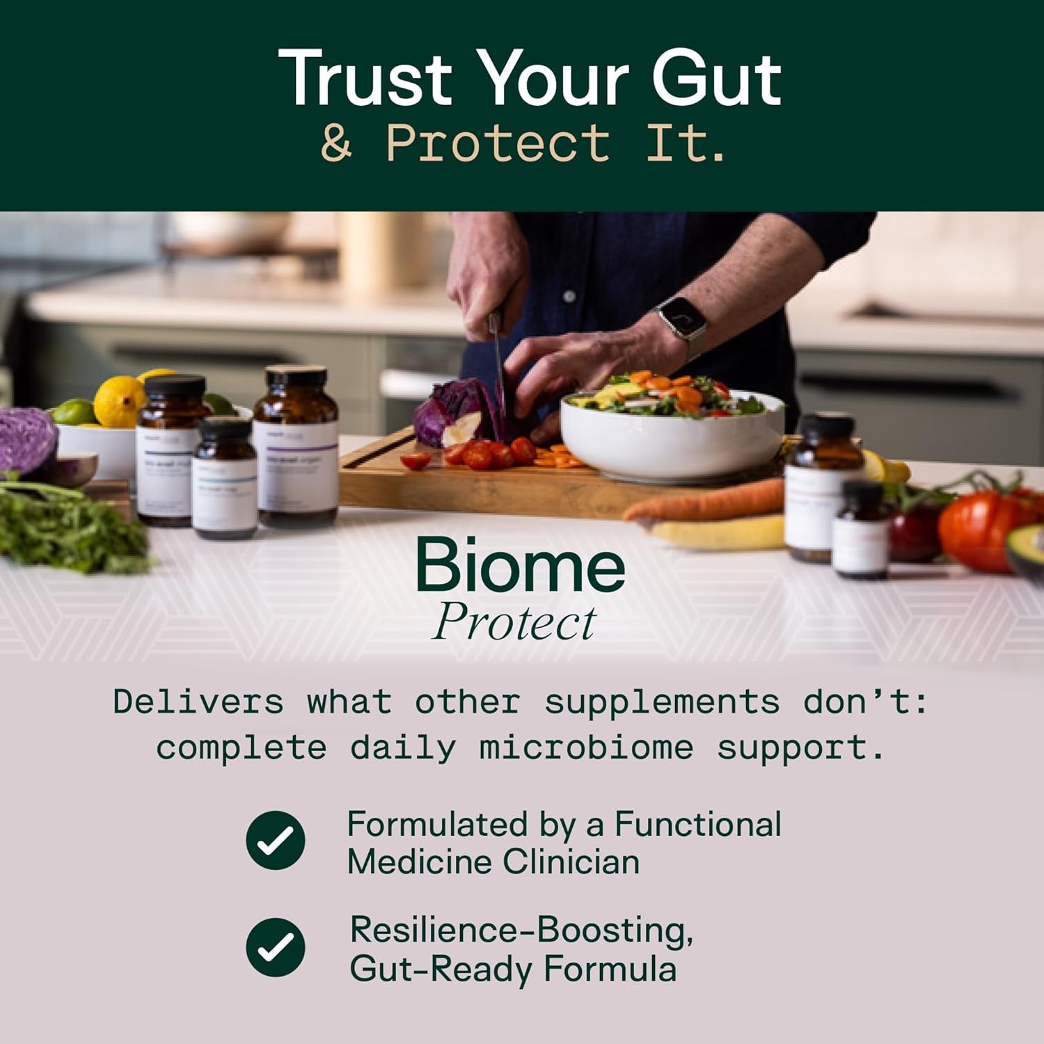Adapt Naturals 4-In-1 Biome Protect Prebiotics, Probiotics Supplement Postbiotics & Polyphenols for Microbiome, Gut Health & Defense for Women & Men, 30 Day Supply