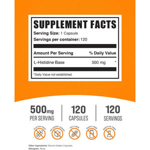 Bulksupplements.Com L-Histidine Capsules - as L-Histidine Base, Histidine Supplement - Essential Amino Acid & Gluten Free, 1 Capsule per Serving, 120 Capsules (Pack of 1)