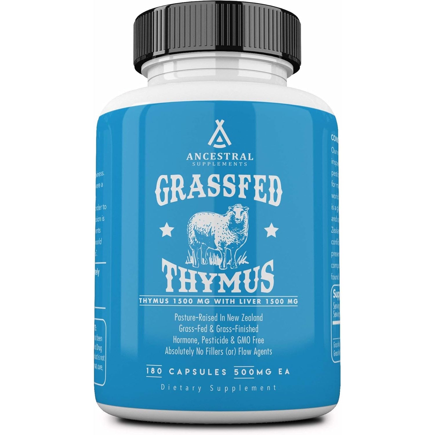 Ancestral Supplements Grass Fed Ovine (Sheep) Thymus Glandular Extract, 3000Mg, Histamine, Energy, Allergy and Immune Support Supplement with Grass Fed Beef Liver, Non GMO, 180 Capsules