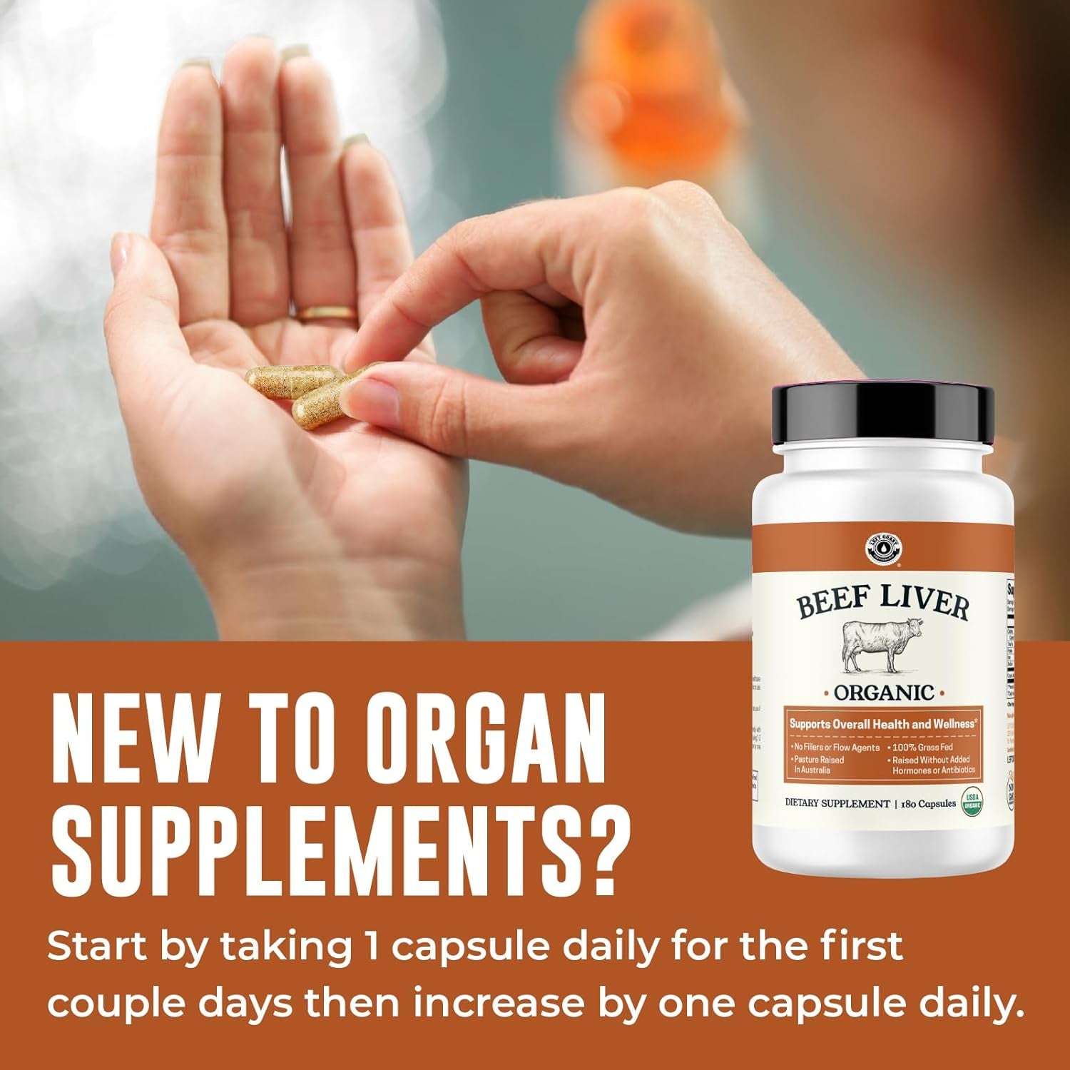USDA Organic Beef Liver Capsules – Grass Fed & Pasture Raised in Australia – Nutrient Dense Superfood for Energy & Wellness – No Fillers, Freeze-Dried Liver Supplement – 180 Capsules