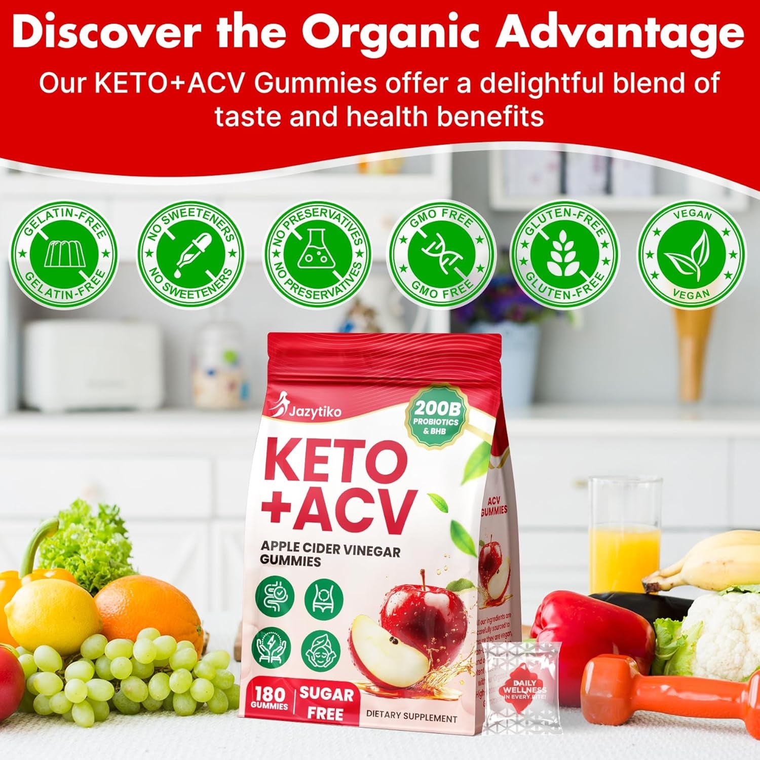 Apple Cider Vinegar Gummies, Advanced ACV Gummy with Probiotics, BHB, B12 and Keto Support - Keto Acv Gummies for Detox, Metabolism, Digestion, Gut & Immune Health - Sugar Free, Vegan, 180 Counts