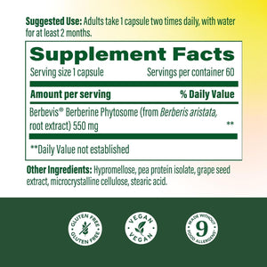 Megafood Berberine Phytosome - Berberine Supplement 550 Mg per Serving, 1100 Mg Daily - 9X Absorption - Supports a Healthy Metabolism & Cholesterol Levels - Vegan - 60 Capsules, 30 Day Supply
