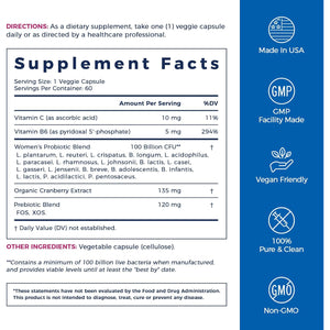 Newrhythm Probiotics for Women, P-5-P, Vitamin C & Organic Cranberry, 100 Billion CFU 18 Strains, Prebiotics & Vaginal Probiotics for Digestive Health & PH Balance, 60 Capsules, No Dairy