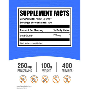 Bulksupplements.Com Beta Glucan Powder - 1,3/1,6, Beta Glucan Supplements - Vegan & Gluten Free Supplement, 250Mg per Serving, 100G (3.5 Oz) (Pack of 1)