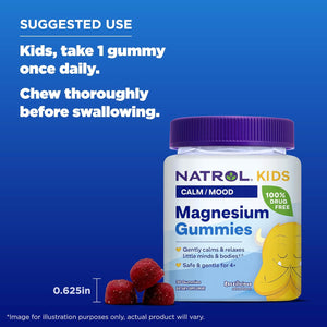 Natrol Kids Magnesium Citrate Gummies, Gently Calm and Relax Little Minds and Bodies, plus Support Healthy Muscle Relaxation and Function, 30 Razzilicious Gummies, up to a 30 Day Supply