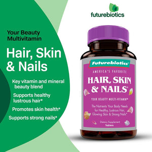 Futurebiotics Hair, Skin & Nails Beauty Multivitamin with Biotin, Hair Vitamins and Skin Vitamins That Promote Healthy Hair and Nail, 180 Tablets