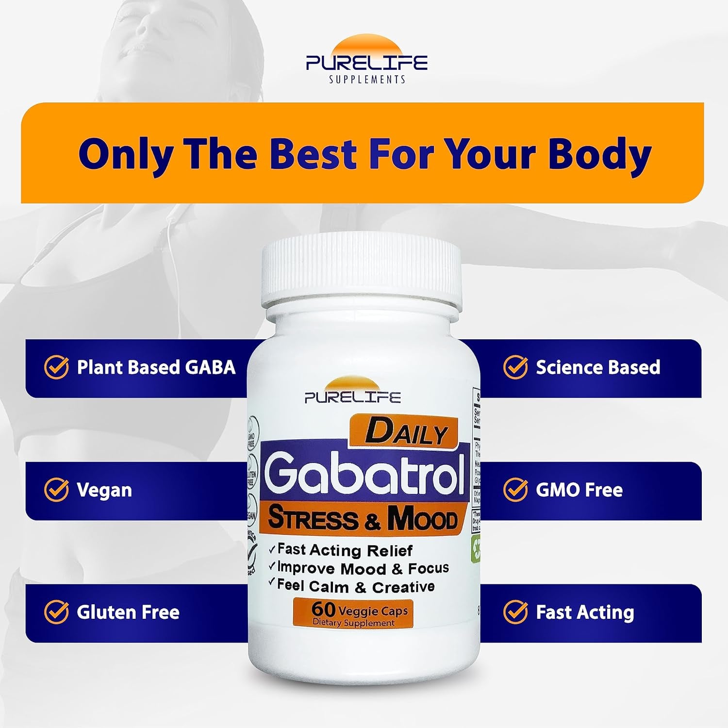 Gabatrol Daily – Plant Based GABA Supplement. Vegetarian and Vegan Friendly (60 Veggie Caps)