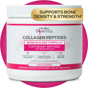 FORTIBONE Collagen Peptides Essential Bone Builder Hydrolyzed Collagen Powder for Women & Men, Clinically-Supported for Bone Strength & Density, Gluten Free & Dairy Free - Unflavored (30 Servings)