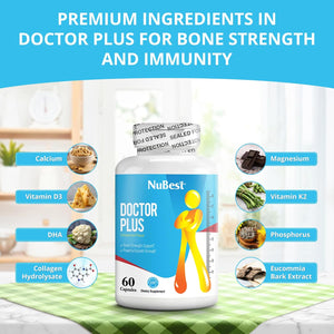 Nubest Doctor plus with Calcium, Vitamin D3, Vitamin K2 (MK7), Magnesium Capsules for Bone Strength, Healthy Bones, Immunity, Calcium Max Absorption for Age 10+ | 60 Capsules | 1 Month Supply