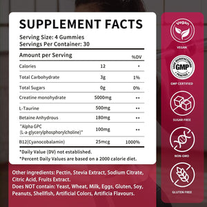 Creatine Monohydrate Gummies 5000Mg for Men & Women - Sugar Free Pre-Workout Supplement, Chewables for Muscle Strength, Muscle Builder, Energy Boost, Mixed Berry Flavor, 120 Count