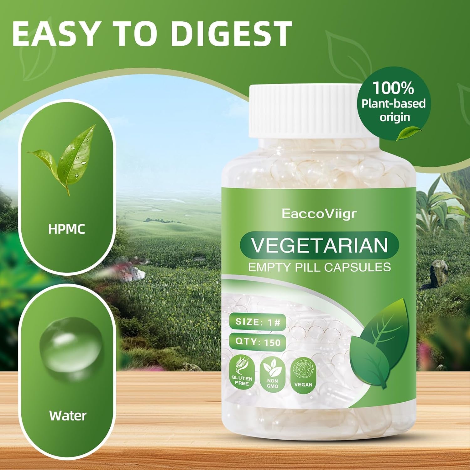 Size 1 Empty Capsules - 150 Count Clear Empty Pill Capsules Size 1 with Capsule Filling Kit, Fillable Vegan Vegetarian Capsule Empty for Vitamins, Easy for DIY Supplements