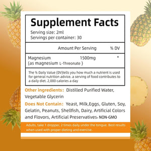 Magnesium L-Threonate Liquid Drops Restore Health Magnesium Levels Support Cardiovascular Promote Restful Sleep Relax Pineapple Flavor 60Ml
