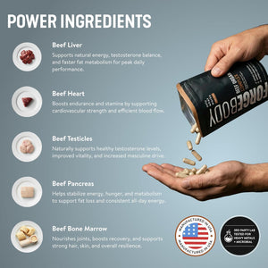 FORGEBODY® Beef Organ Complex Capsules [1 Month] - 100% Grass Fed Beef Organ Supplement with Blend of Liver, Heart, Bone Marrow, Pancreas & Testicles - Supports Body Health & Brain Function (Non-Gmo)