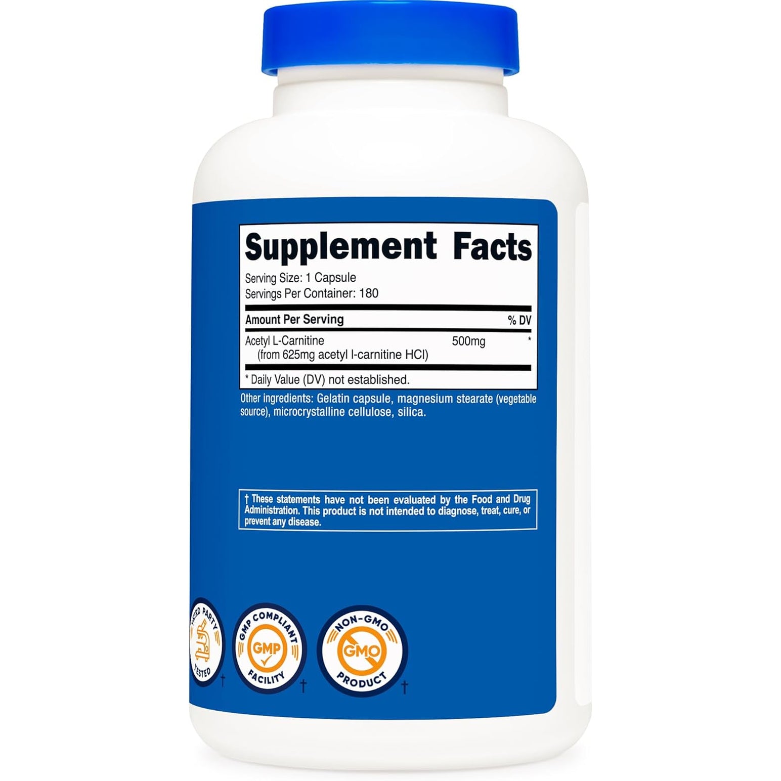Nutricost Acetyl L-Carnitine (ALCAR) 500Mg, 180 Capsules, 180 Servings - Non-Gmo and Gluten Free, 1 Capsule per Serving