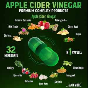 Zolotus Apple Cider Vinegar Capsules 32In1, with Turmeric, Cinnamon, Milk Thistle, Berberine, Elderberry, Quercetin - (2 Packs) 60 Capsules