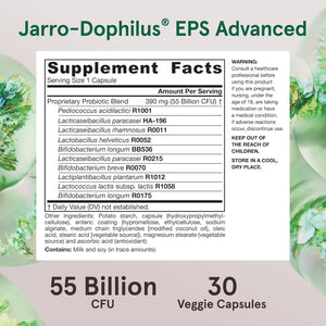 Jarrow Formulas Jarro-Dophilus EPS Advanced, 55 Billion CFU Probiotics, Digestive Support for Adults, 30 Probiotic Supplement Veggie Capsules, up to 30 Day Supply