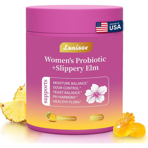 Her Juicy Feminine Probiotics Gummies for Women, with Prebiotics & Slippery Elm - Promotes Ph Balance, Gut Health & Immune Support - Pineapple Flavor, 60 Count