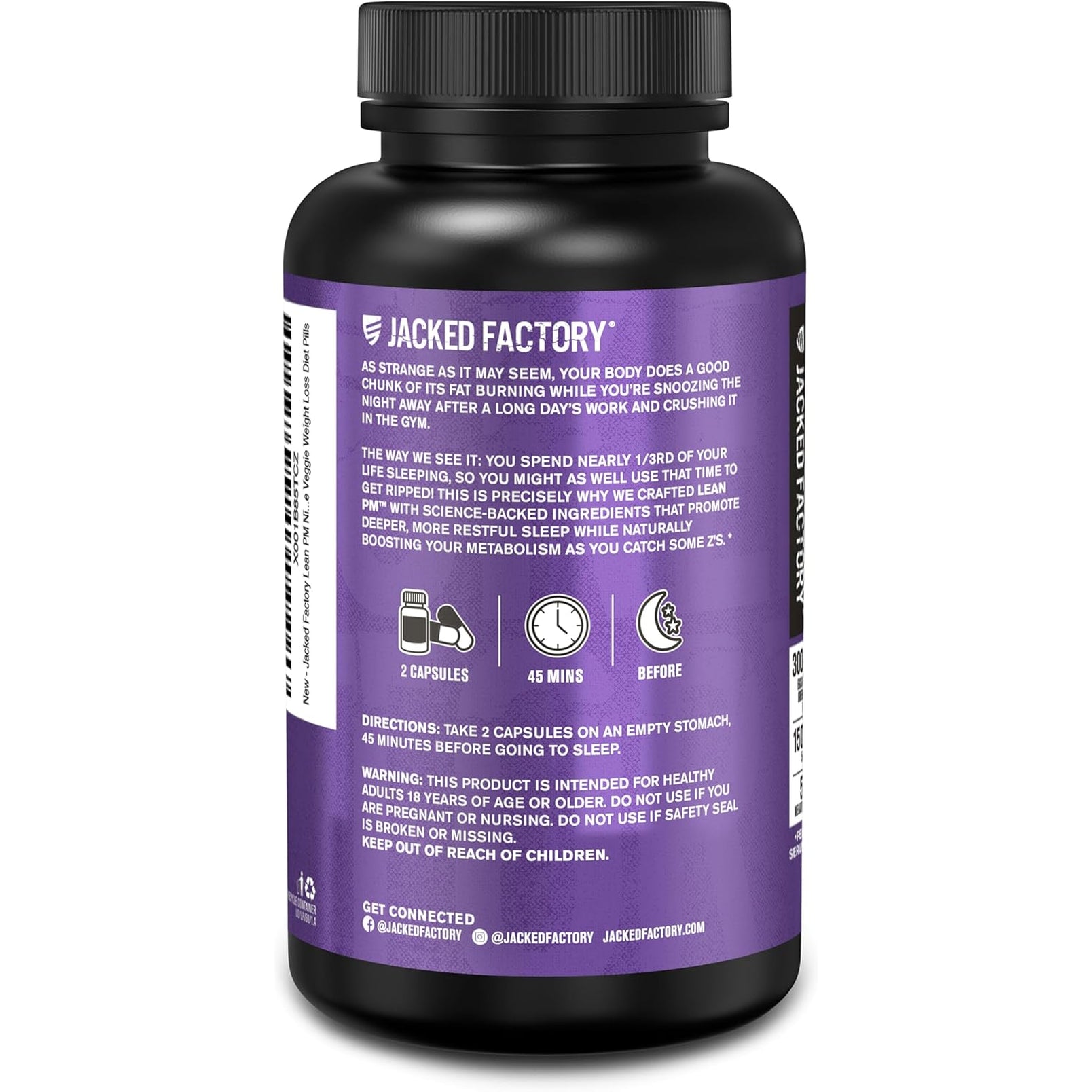Jacked Factory Lean PM Night Time Fat Burner, Sleep Aid Supplement, & Appetite Suppressant for Men and Women - 60 Stimulant-Free Veggie Weight Loss Diet Pills