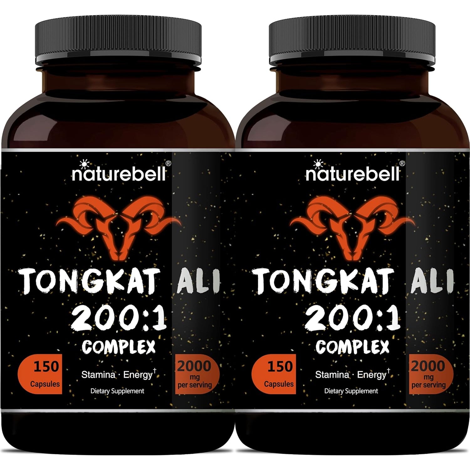 Tongkat Ali 200:1 (Longjack) Extract for Men, 2000Mg per Serving, Indonesia Origin, Eurycoma Longifolia | with Panax Ginseng for Energy, Stamina, & Male Health Support (150 Count (Pack of 2))