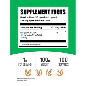 Bulksupplements.Com Longjack Extract Powder - Tongkat Ali Extract, Tongkat Ali for Men & Women - Gluten Free, 1G per Serving, 100G (3.5 Oz) (Pack of 1)