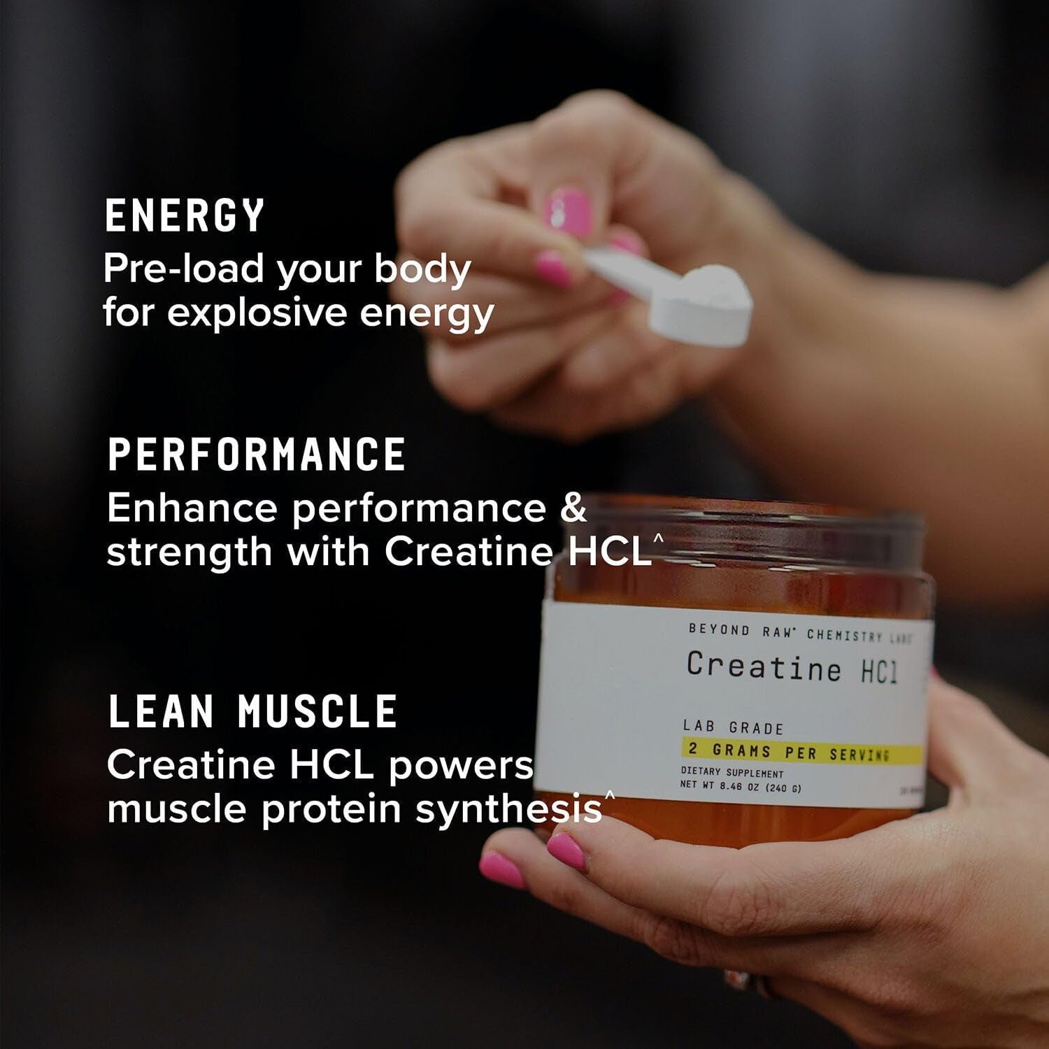 BEYOND RAW Science-Backed Creatine Hcl Powder, Lab Grade, for Muscle Strength and Growth, Energy Production, Athletic Performance, Cognitive Support, Cellular Hydration, 120 Servings