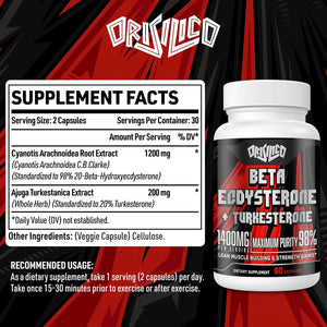 1400Mg Beta Ecdysterone and Turkesterone Supplements, Maximized 98% Beta Ecdysterone & 20% Turkesterone Extract for Muscle Mass,Strength, Protein Synthesis, 60 Capsules
