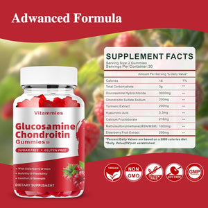 Glucosamine Chondroitin Gummies with MSM & Elderberry Extra Strength - Joint Support, Antioxidant Immune Support Supplement for Adults, Men & Women - 60 Raspberry Gummies