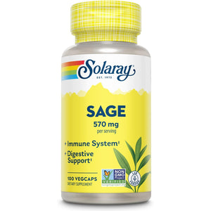 SOLARAY Sage Leaves Supplement for Women & Men - Sage Leaf Capsules, Natural Herbal Support for Immune System, 570 Mg, Non GMO - 100 Veg Caps