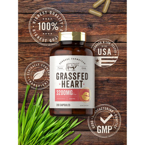 Carlyle Grass Fed Beef Heart Supplement | 3200Mg | 200 Count | Desiccated Pasture Raised Bovine Capsules | Non-Gmo, Gluten Free | by Herbage Farmstead
