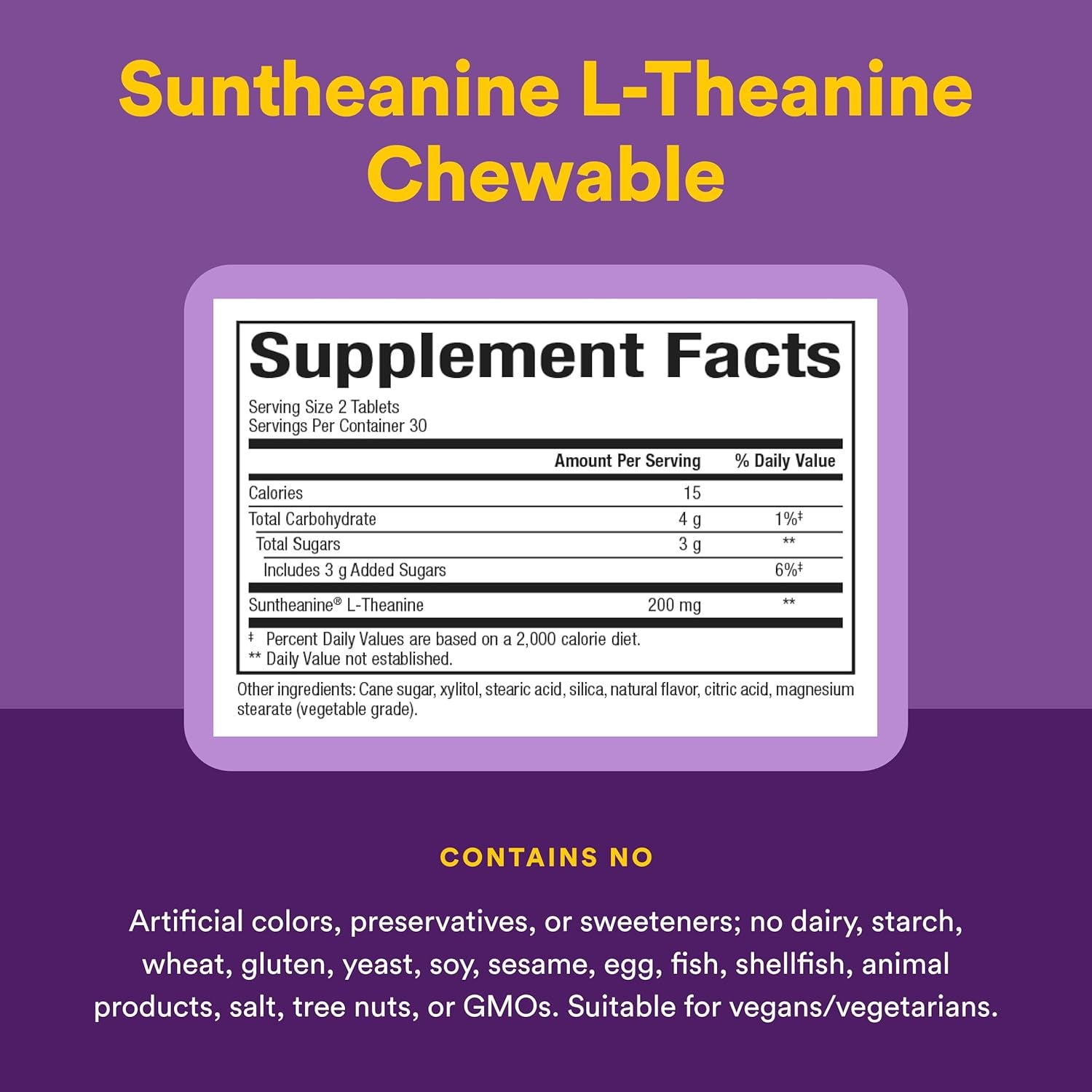 Natural Factors Suntheanine L-Theanine 100 Mg - Health Supplement for Calm Outlook - L-Theanine Supplement Supports Relaxing Sleep & Aids against Drowsiness - 60 Chewable Tablets (30 Servings)