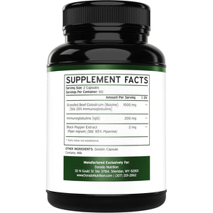 Colostrum Supplement (120 Count) 1000Mg per Serving (Bovine Colostrum Capsules from First Milking Only, Std. to Contain 20% Igg Immunoglobulins) - Grass Fed, No Fillers, Third Party Tested - USA Made