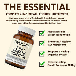 Ovouria Breath and Gut Balance - 7-In-1 Breath Control, Targets Bad Breath at the Gut Root, Natural Ingredients with Probiotics, Vegan Gluten-Free, 60 Capsules(1Pc)
