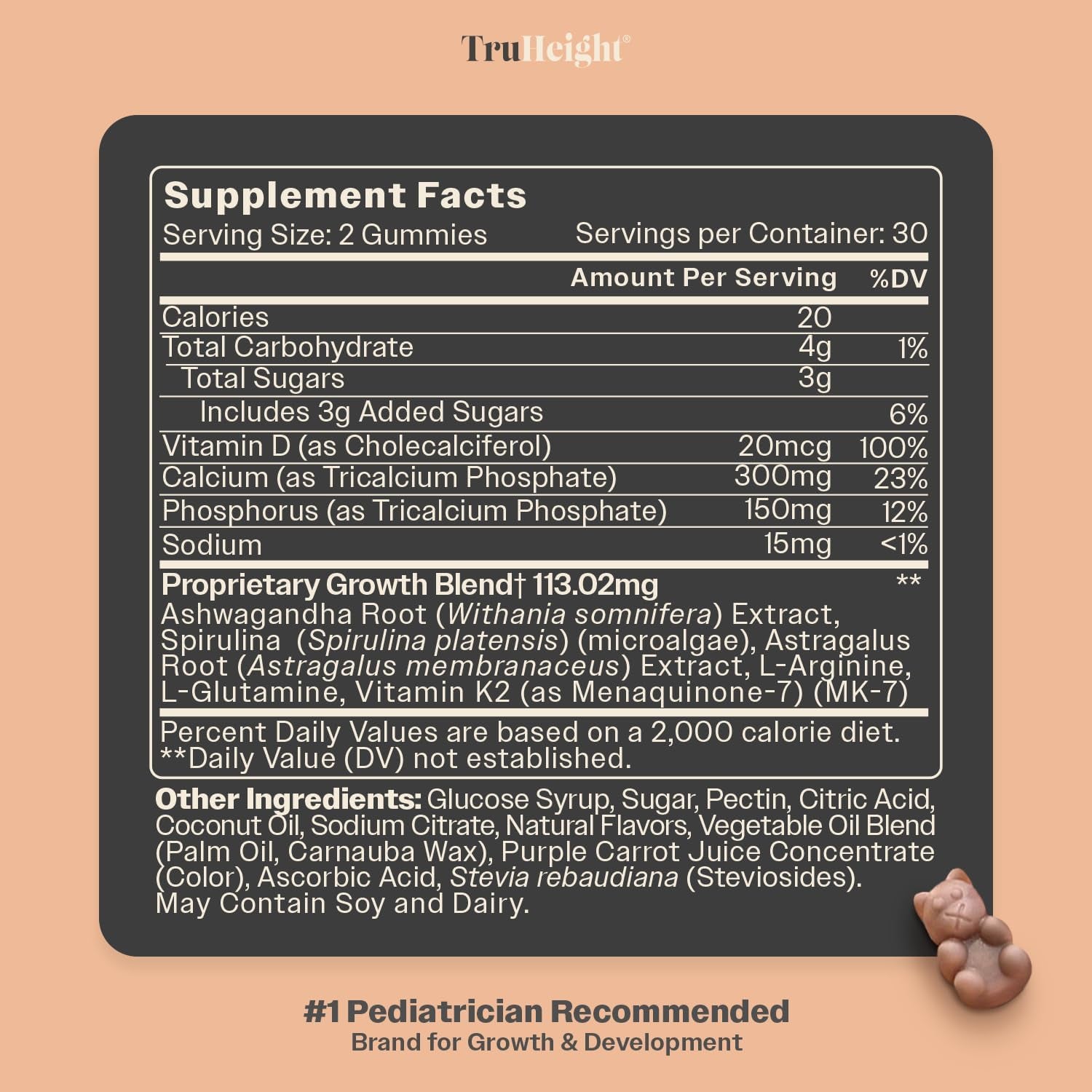 Truheight Growth Gummies (Watermelon) Tall Nutrition for Natural Growth Supplement for Kids & Teens - Vitamin D, K, Calcium & Ashwagandha, Bone Strength Vitamins D3 K2, Picky Eater, Taller Ages 5+