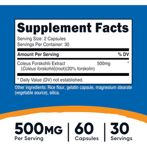 Nutricost Coleus Forskohlii 500Mg, 60 Capsules - Maximum Strength Formula